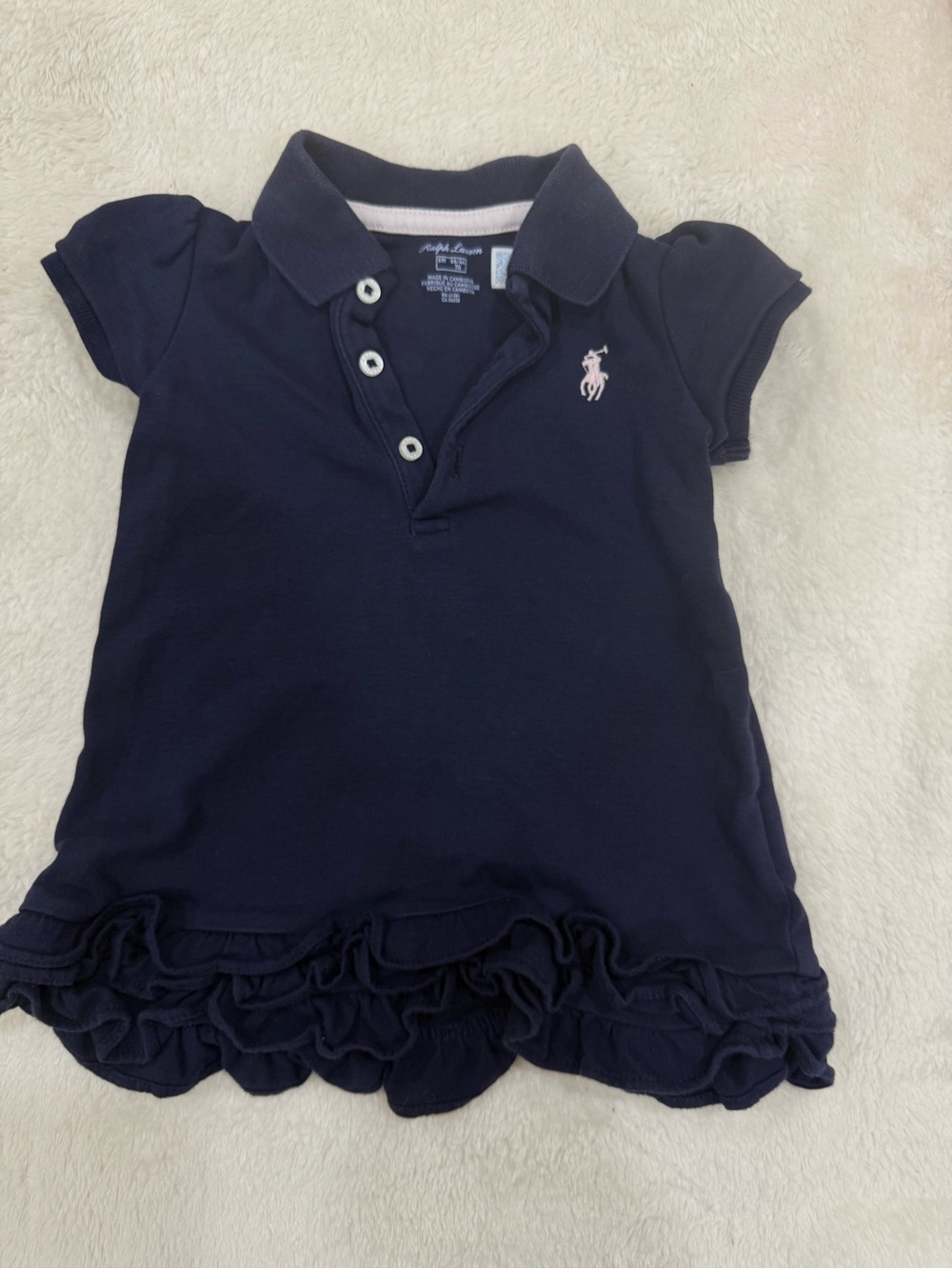 Ralph Lauren Navy Polo dress with Pink  Embroidery